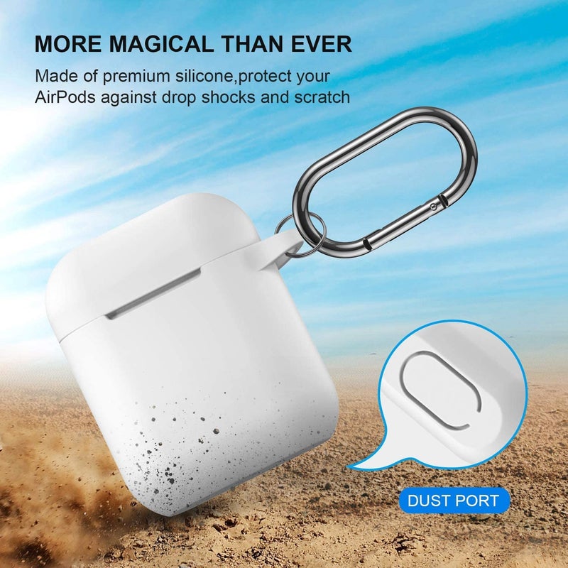 ATUAT Compatible with AirPods Case Cover, Full Protective Silicone Skin Dust-Proof Designed for Apple AirPods 1st 2nd Generation with Keychain, Front LED Visible, White - Image 2